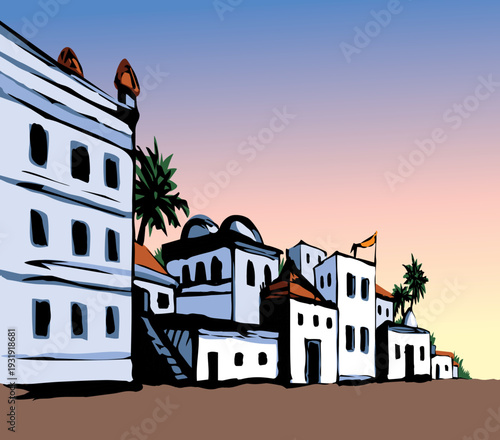 Ancient Arabic city. Vector drawing