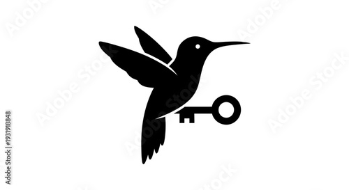 Minimalist Hummingbird Key Fusion Vector Silhouette Logo