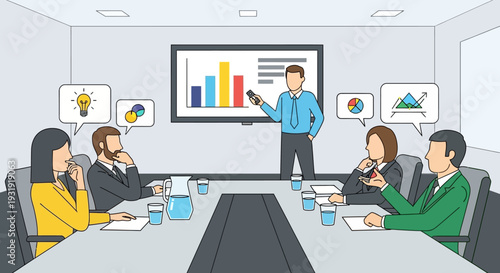 Dynamic business presentation with engaged employees in a modern conference room setting