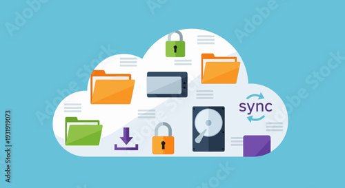 Cloud Computing and Data Storage Illustration showcasing file management and security