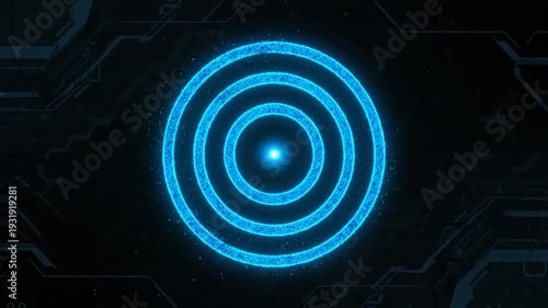 Futuristic Technology VIDEO Loop with Concentric Blue Circles on Dark Background