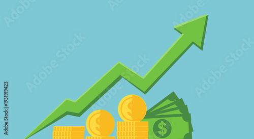 Financial growth chart with upward arrow depicting increasing profits and investment returns