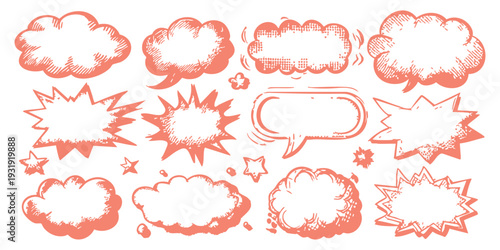 Set of hand-drawn sketchy speech bubbles and comic book thought clouds for creative communication and graphic design vector illustration