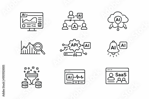 Illustrations of modern technology and business concepts integration