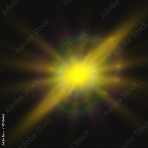Sunlight with radiant golden glow, rainbow halos, and lens flare.
