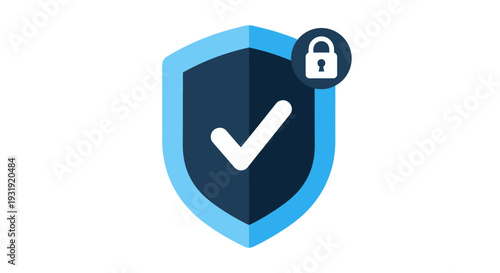Illustration showcasing security protection with shield checkmark and padlock for safety assurance