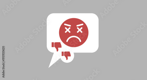 Negative feedback received with disappointed facial expression within speech bubble communication
