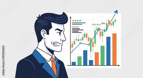Businessman with Angry Expression and Stock Market Chart Illustration  Success