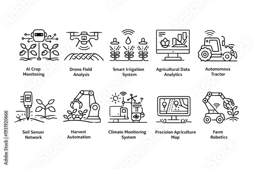 Illustrations of various agricultural and scientific processes and tools