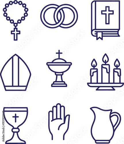 Christianity religious symbols and objects on white background
