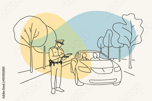 A realistic illustration of a police officer issuing a parking violation ticket for wrong parking.