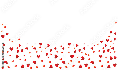 Red heart shapes flying horizontally across in a beautiful decorative pattern