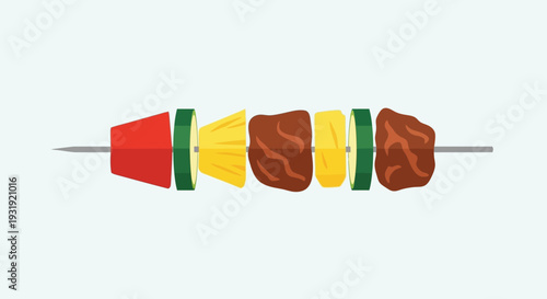Colorful kebab skewer with beef pineapple zucchini and bell pepper isolated art background vector,