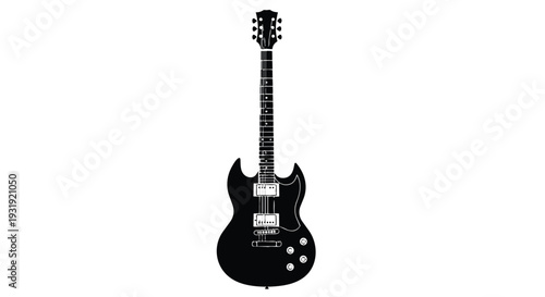 Black electric guitar with six strings