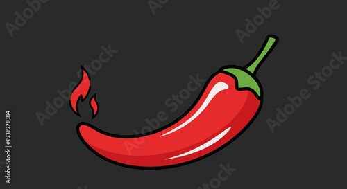 A fiery red chili pepper with a cartoon flame representing extreme spiciness of the pepper