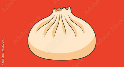 Delicious dumpling illustration against a vibrant red background in a minimalist style