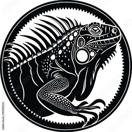 Black and white iguana vector illustration