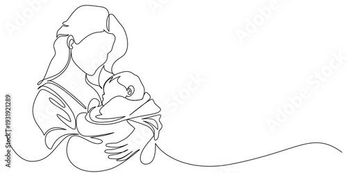 Mother and baby line art vector illustration, mothers day celebration illustration
