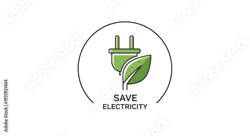 Green energy saving concept with leaf and plug illustration.