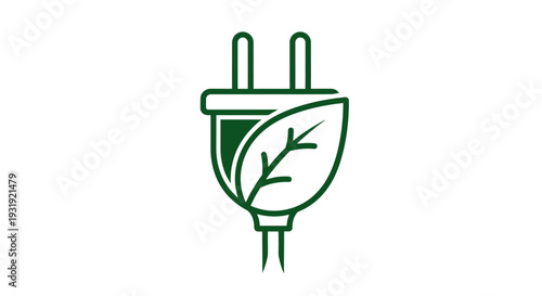 Green Energy Electric Plug with Leaf Eco Friendly Concept.