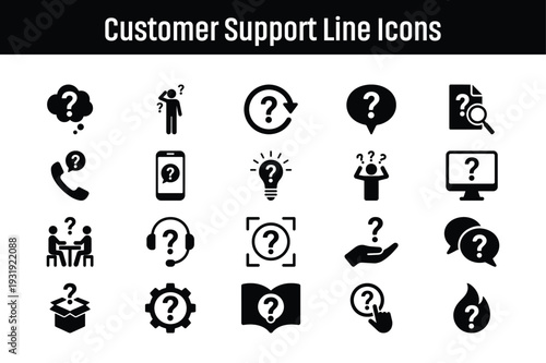 Customer Support Line Icons Collection Set