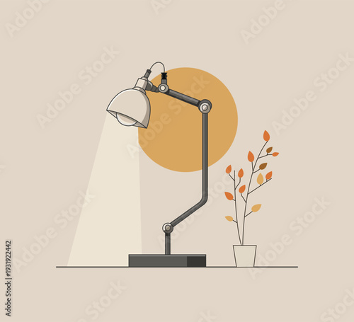 Vector illustration of a desk lamp and a plant in a pot