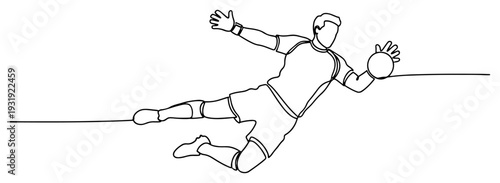 Professional goalkeeper diving to catch the ball in one continuous line drawing style