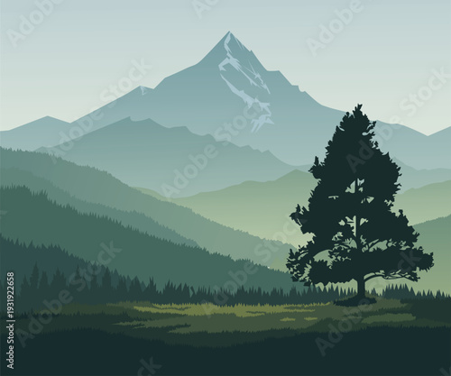 mountain landscape with trees vector illustration