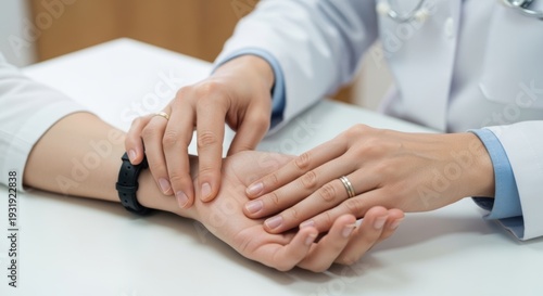 Medical professional examining a patient's wrist for potential issues or symptoms.