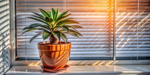 Green palm with reeded glass. Plant leaves. Stylish blank canvas with realistic texture for premium illustration. White Reeded Glass. Summer concept with blurred luxury wall. Ribbed Background.