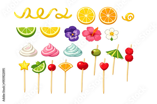 Colorful fruit and sweet toppings arranged on sticks for a summer party at a backyard gathering during sunny daytime