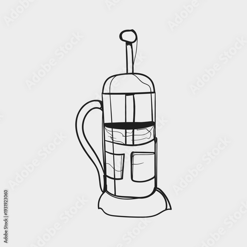 French Press Coffee Maker Hand Drawn Doodle Vector Illustration