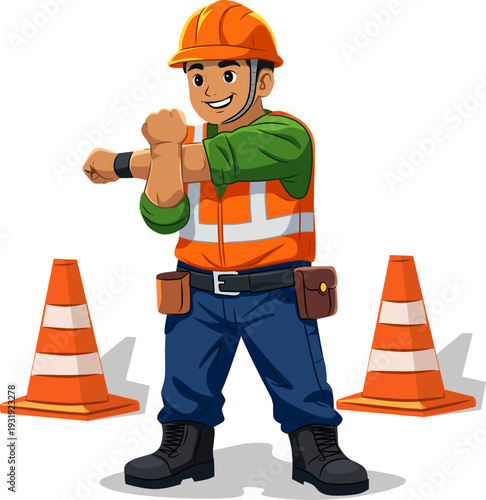 construction workers doing morning exercise