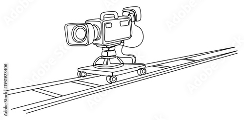 Single continuous line drawing of a professional broadcasting camera on tracks for sport events