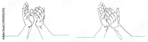 Single continuous line drawing of human hands clapping to cheer during a sports match