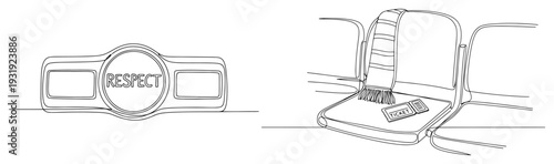 Captain respect armband and stadium seats with fan scarf in minimalist line art style