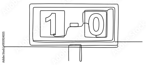Continuous line drawing of a stadium scoreboard displaying a winning score result