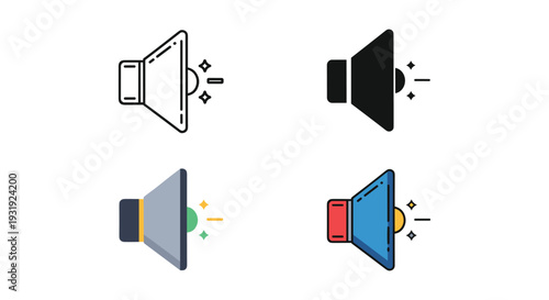 Visual representation of different speaker icons with varying sound effects and colors.