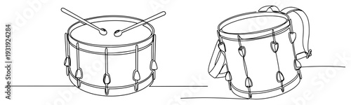 Continuous one line drawing of stadium drums with sticks for supporters
