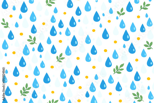 Rain drops and flowers create a bright pattern ideal for background design and decoration projects in creative works