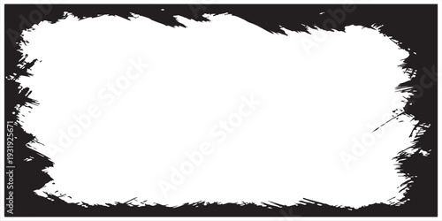 Hand drawn black brush frame border on white background. Grunge freehand drawing graphic element.