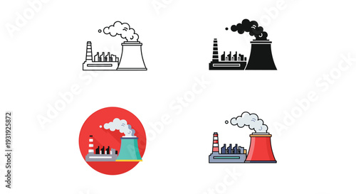 Illustrations depicting environmental impact from industrial factories and emissions