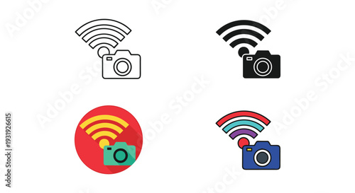 Wireless connectivity icons with different signal indicators and security features