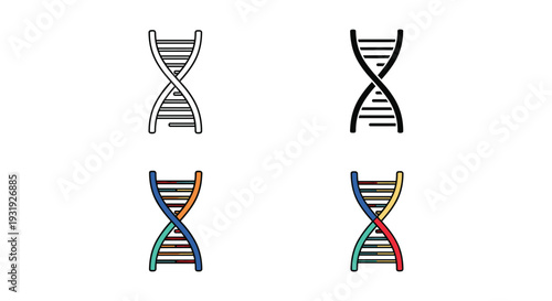 Illustrations of different helix structures representing genetic materials and their variations