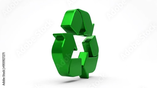 A glossy green, three-arrowed symbol against a white background; suggests reuse and sustainable practices