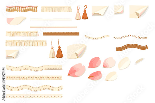 Decorative elements for crafts and design projects displayed on a white background
