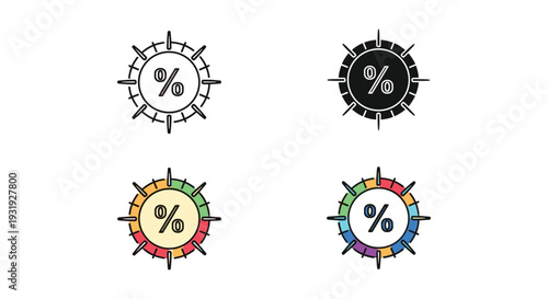 Colorful circular icons with percentage and directional indicators