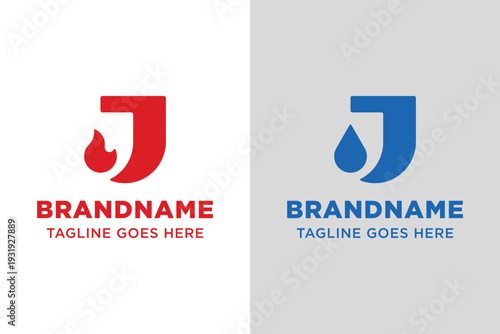 Letter J Fire and Water Simple Logo, symbolizing passion, harmony, and dynamic contrast