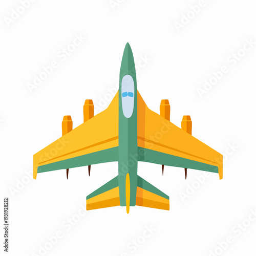 Airborne Marvel: A vibrant, top-down illustration of a modern airplane, its design showcasing the marvel of aviation and the wonder of flight.