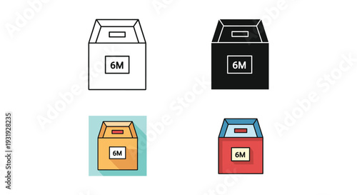 Comparison of different box styles with 6m labels for storage or shipping purposes